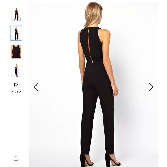 ASOS Petite Black Jumpsuit With Chic Racer Detail Sz 0 Like NEW - Picture 3 of 14